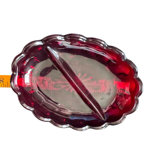Vintage Avon Cape Cod Ruby Red Divided Relish Dish – Oval Scalloped Edge - Picture 7 of 8